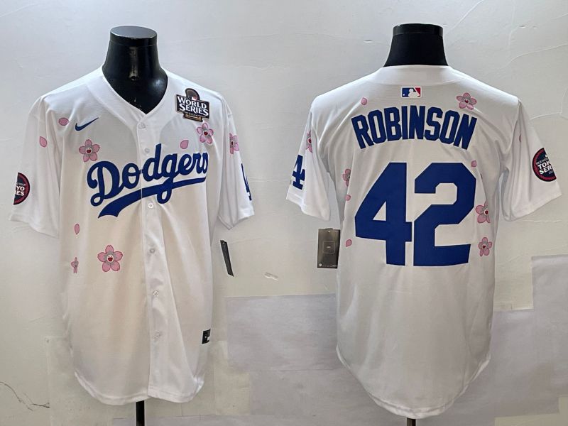 Men Los Angeles Dodgers #42 Robinson White Sakura Edition 2025 Nike MLB Jersey style 3->women mlb jersey->Women Jersey